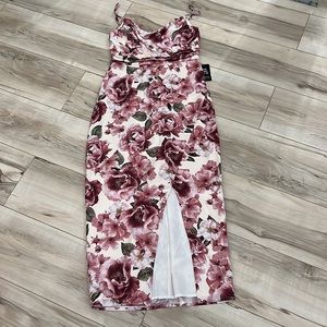 Express NWT Floral Satin V-Neck Wrap Midi Dress